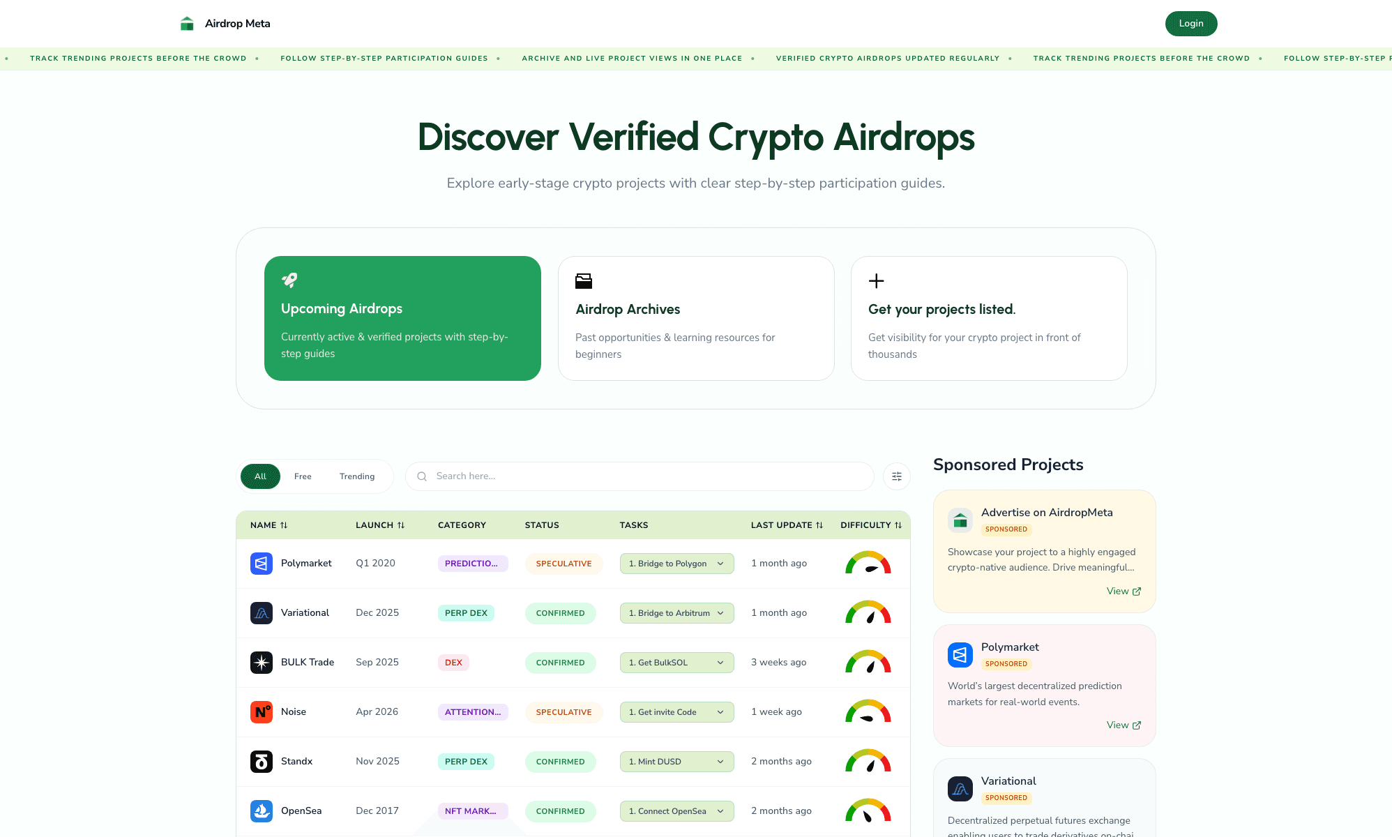 Airdrop Meta website homepage